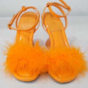 Glamorous Orange Fluffy Feather High Heel Sandals Statement Shoes